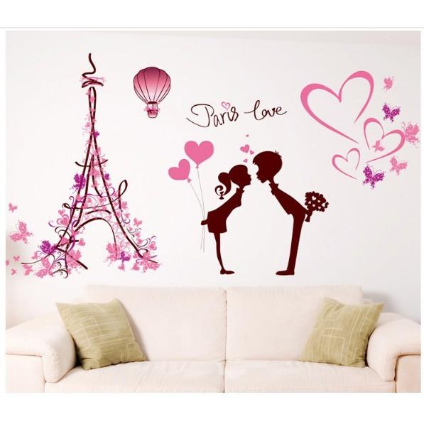 Decal trang trí Paris Love hồng A.H