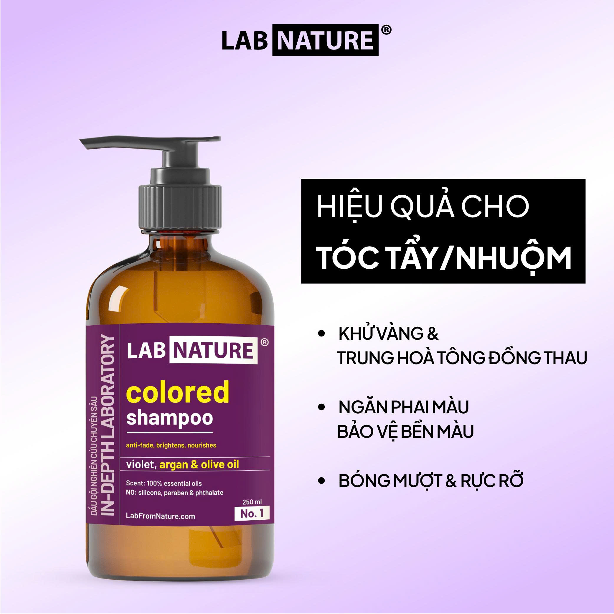 Dầu gội tím LAB NATURE Không Silicone, giúp Khử Vàng và Giữ Màu Nhuộm - 250ml