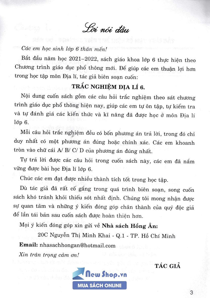 Trắc Nghiệm Địa Lí Lớp 6 (Biên Soạn Theo Chương Trình Giáo Dục Phổ Thông Mới)