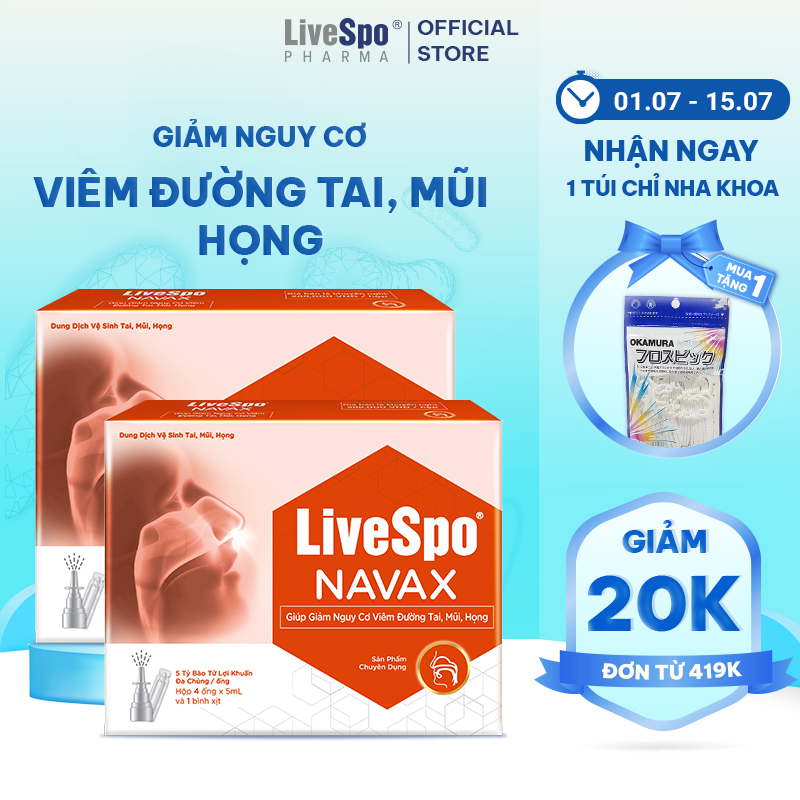 Combo 2 hộp nước muối sinh lý bào tử lợi khuẩn Livespo Navax chuyên dụng 4 ống x 5ml