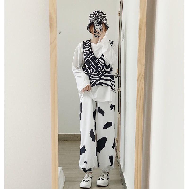 Quần Thun Oversize Nam Nữ Màu Bò Sữa