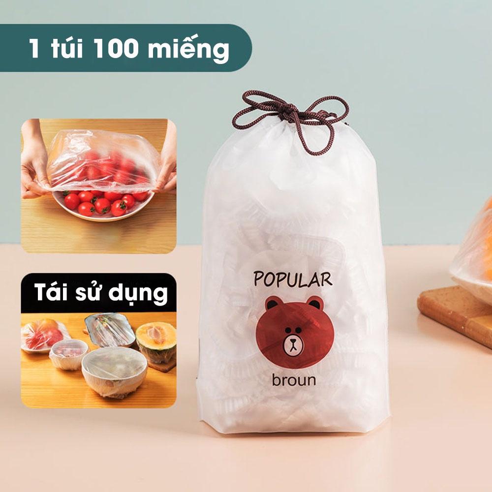 Túi 100 màng bọc thực phẩm đa năng có chun có dãn họa tiết gấu