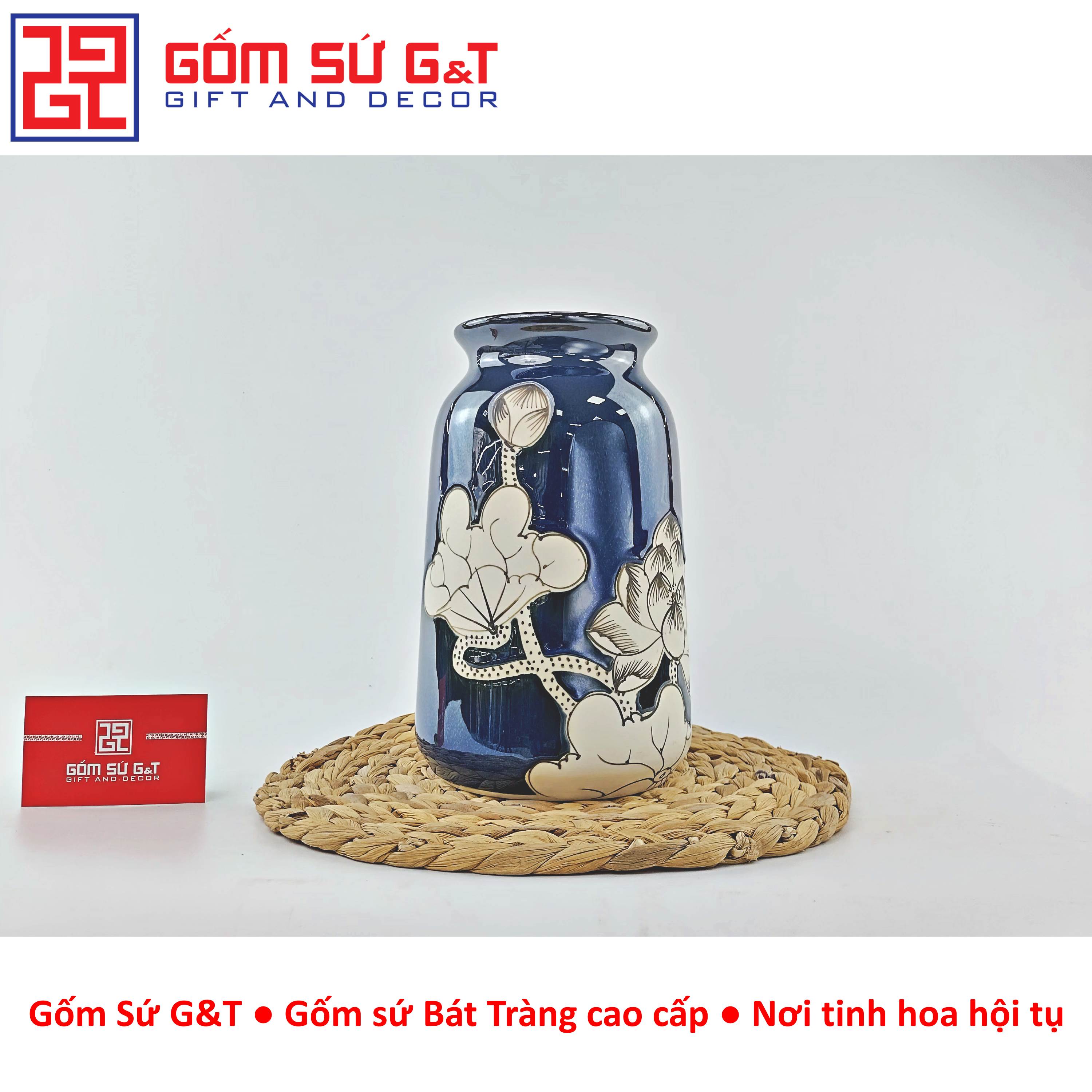 Lọ hoa men hỏa biến dáng đầm vẽ sen Gốm Sứ G&amp;T