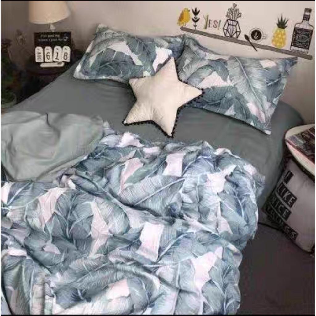 Bộ Vỏ Chăn Ga Gối Cotton Poly Nhập Khẩu - Lá chuối xanh