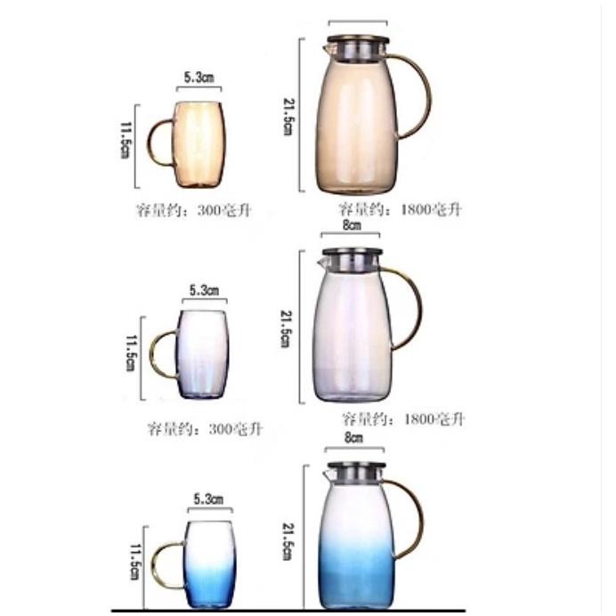 Bộ bình nước + 6 cốc thuỷ tinh đổi màu chịu nhiệt 1,8L cao cấp mẫu mới 2021_Màu ngẫu nhiên