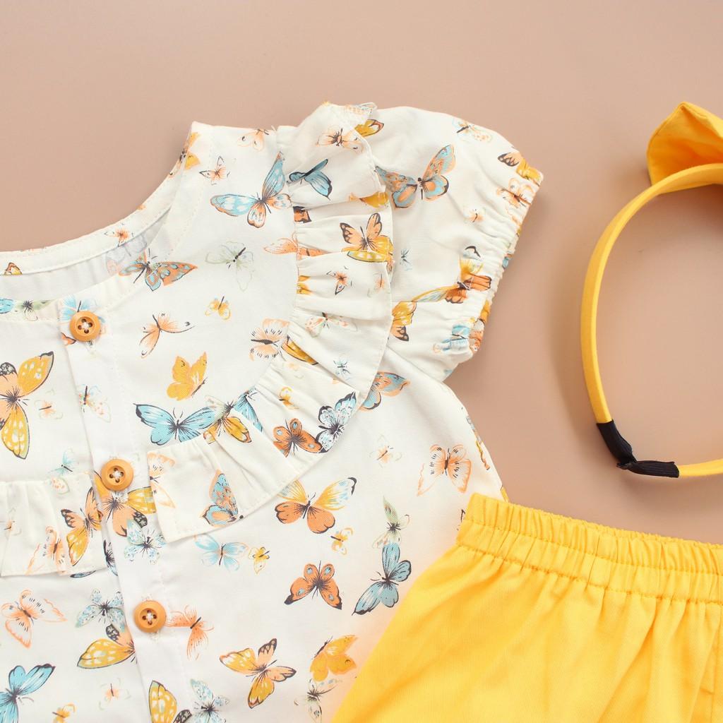 Quần áo trẻ em | Đồ bộ bé gái họa tiết hoa xinh tặng kèm bờm cho bé điệu ngày hè
