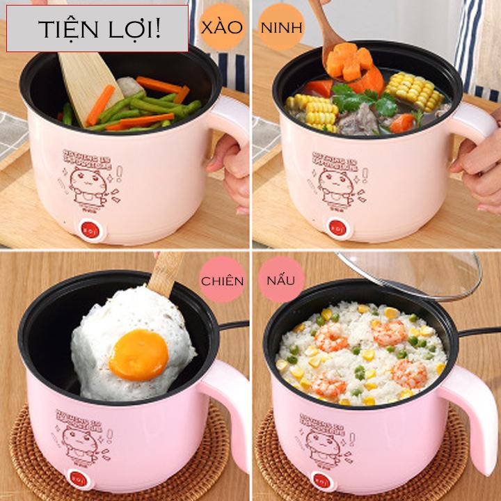 Ca Mì 18cm Có Giá Hấp Inox Cooking Pot, Ca Điện Nấu Mì Đa Năng, Có Giá Hấp Tiện Dụng, Lõi Inox Chống Dính An Toàn, Vung Thủy Tinh Chất Liệu Tốt - Hàng Chất Lượng