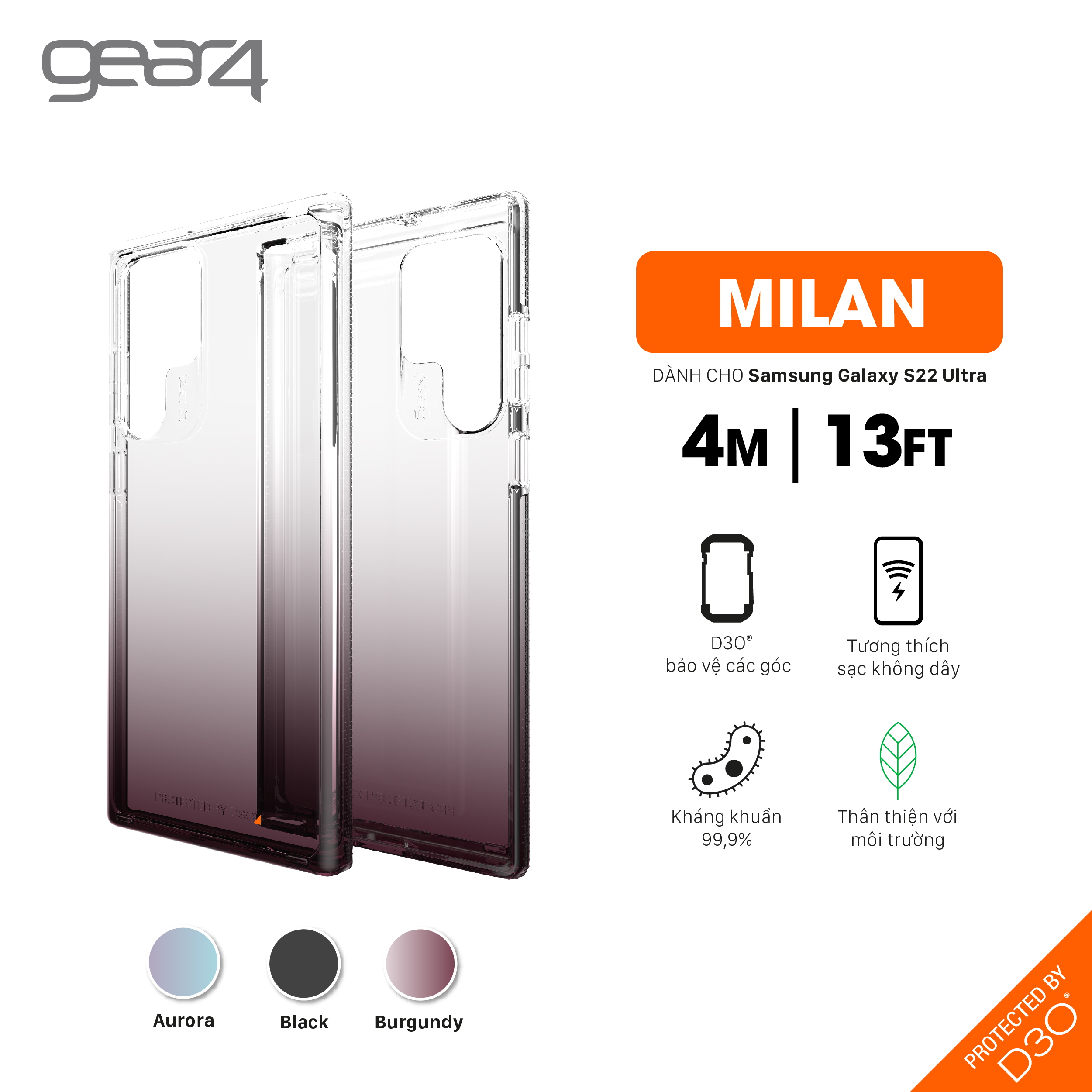 Ốp lưng chống sốc Gear4 D3O Milan 4m cho Samsung Galaxy S22 series - Hàng chính hãng