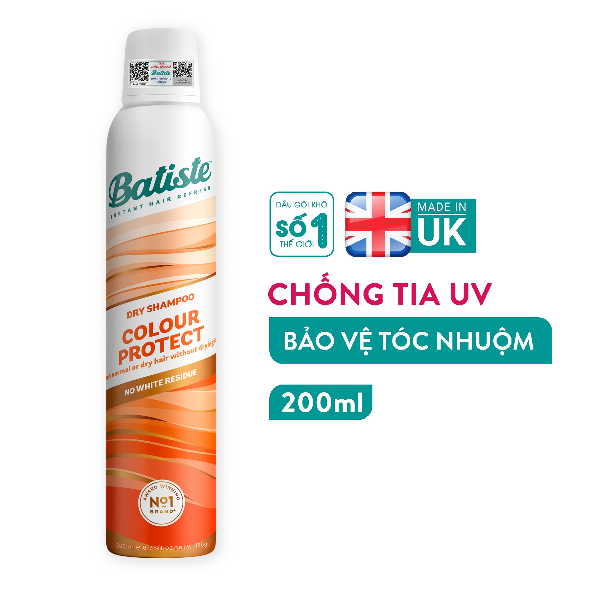 Dầu Gội Khô Batiste Dry Shampoo Colour Protect Helps Prevent Colour Fade 200ml