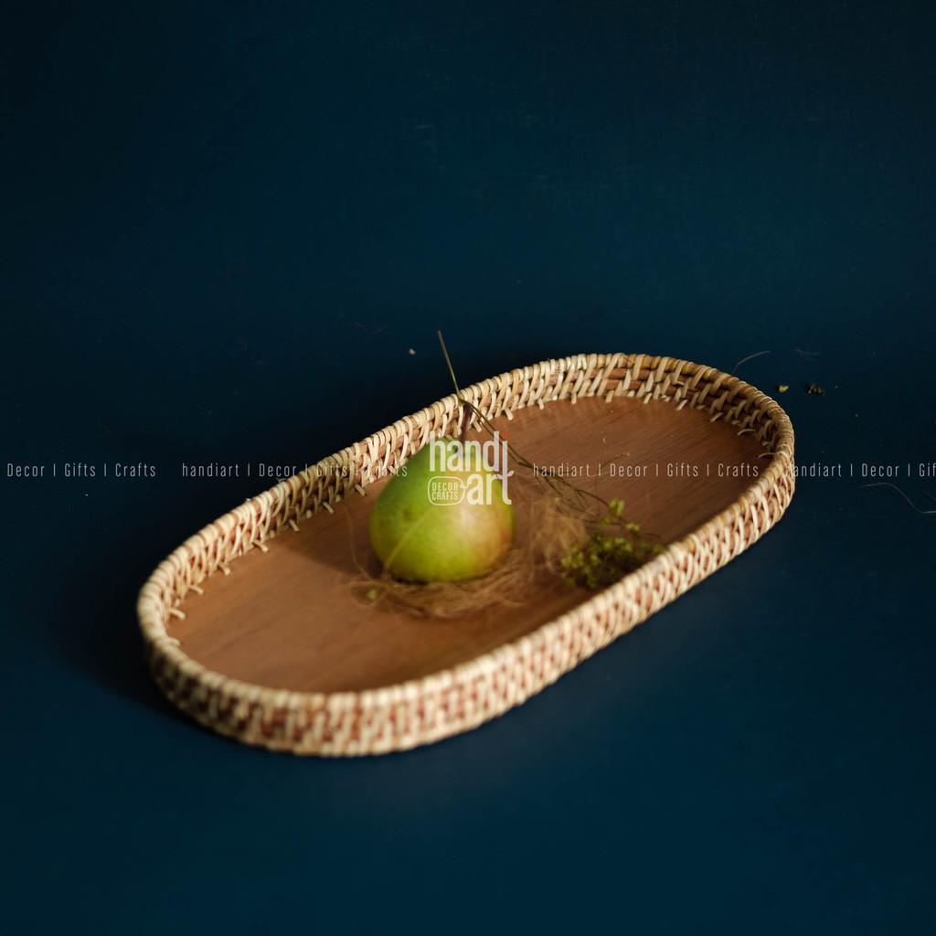 Khay mây oval - Khay oval đế gỗ - Oval rattan tray