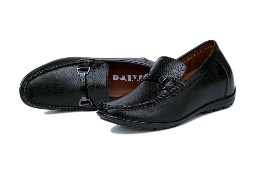 Giày Cao Nam T&TRA Tăng Cao 6Cm- T83 Đen Sọc- Chất Liệu Da Bò Cao Cấp, Đế Cao Su Đúc , Phần Tăng Cao Ẩn Bên Trong