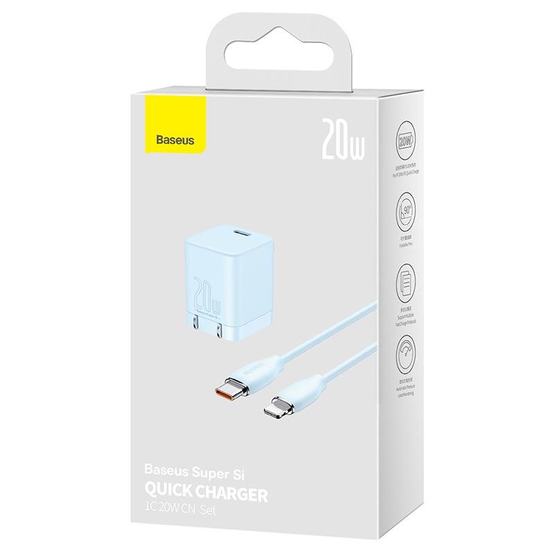 Bộ cốc cáp sạc nhanh typeC to LN Baseus super si pro CCCJG20CC-X chân gập hỗ trợ PD 20W - nhỏ gọn màu siêu kute (3 màu) - Hàng Chính Hãng