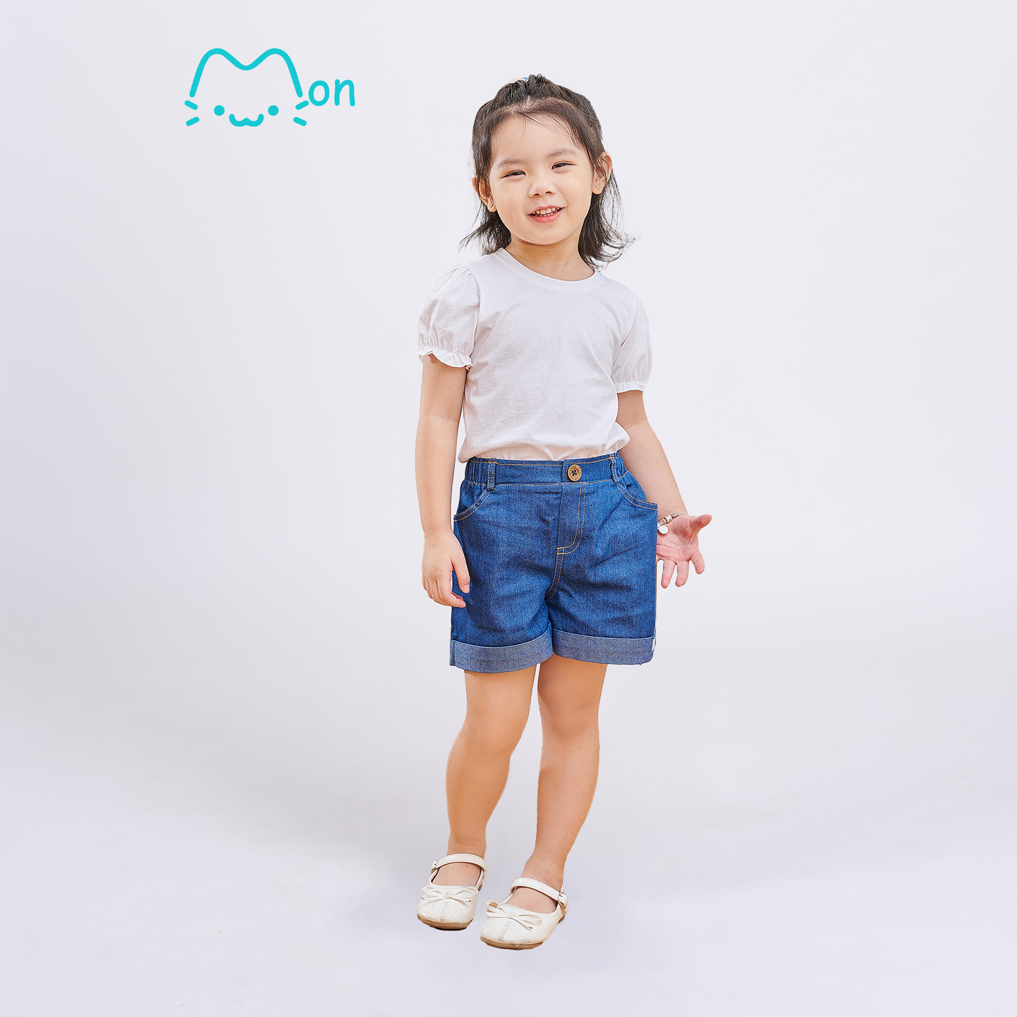 Quần sooc bò cho bé gái, bộ cộc cho bé gái, quần chất bò, áo cotton cao cấp cho bé từ 2,3,4,5,6 tuổi MonBabies MQ2241