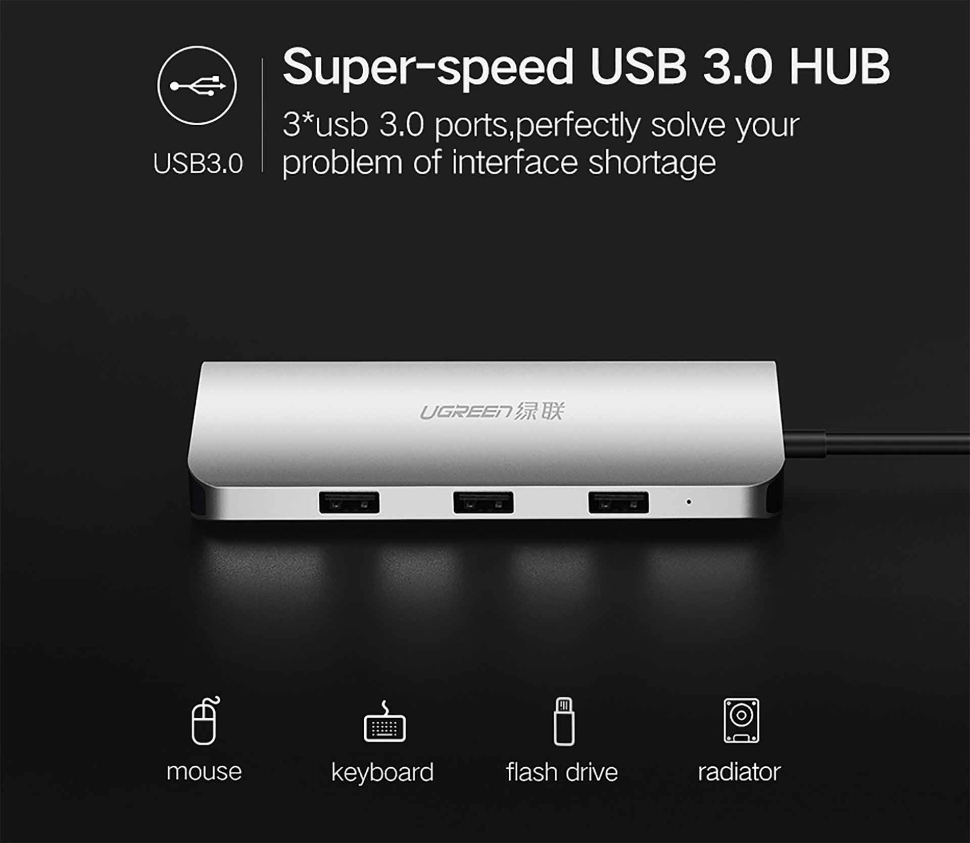 Hub USB C Multi HDMI 4K, Enthernet, USB 3.0, PD, TF, SD Ugreen CM179 40873 - Hàng Chính Hãng