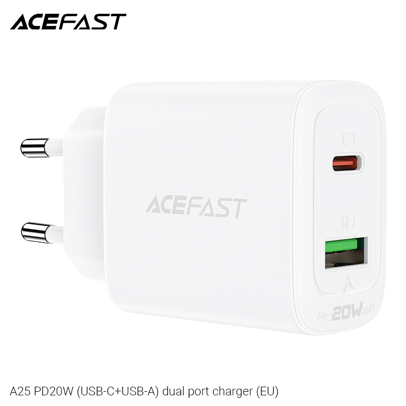 Hình ảnh Sạc Acefast PD3.0 20W 2 cổng USB-C+USB-A (EU) - A25 Hàng chính hãng Acefast