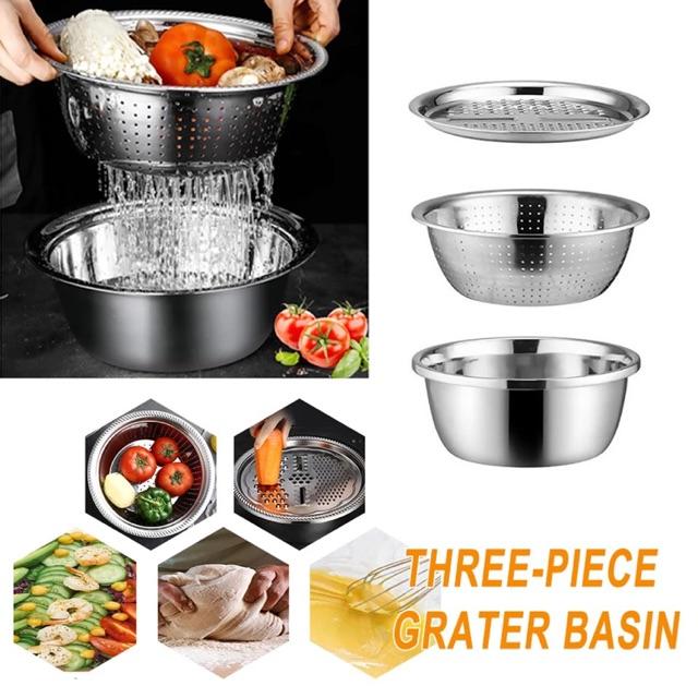 Set chậu rổ và đĩa nạo rau củ inox