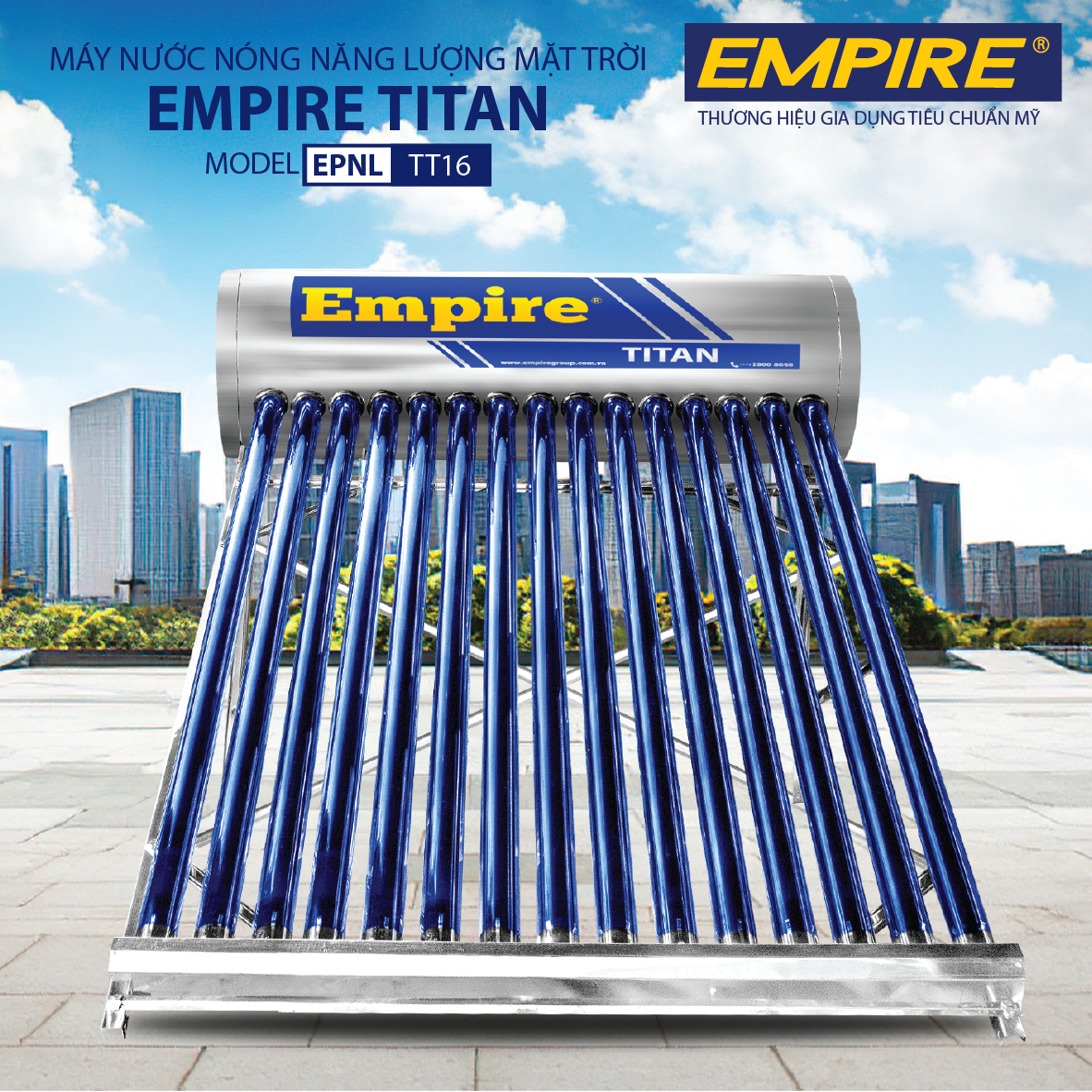 Máy Nước Nóng Năng Lượng Mặt Trời EMPIRE TITAN 160 LÍT- Hàng chính hãng.