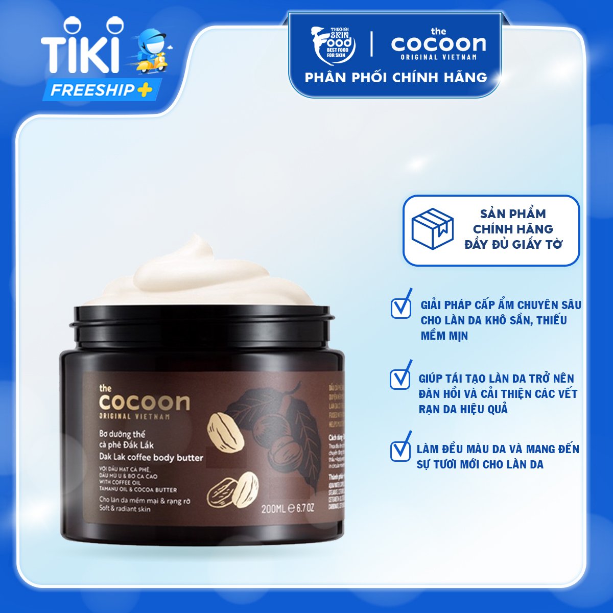 Bơ Dưỡng Thể Chiết Xuất Cà Phê Cấp Ẩm Dưỡng Mịn Da Cocoon Dak Lak Coffee Body Butter