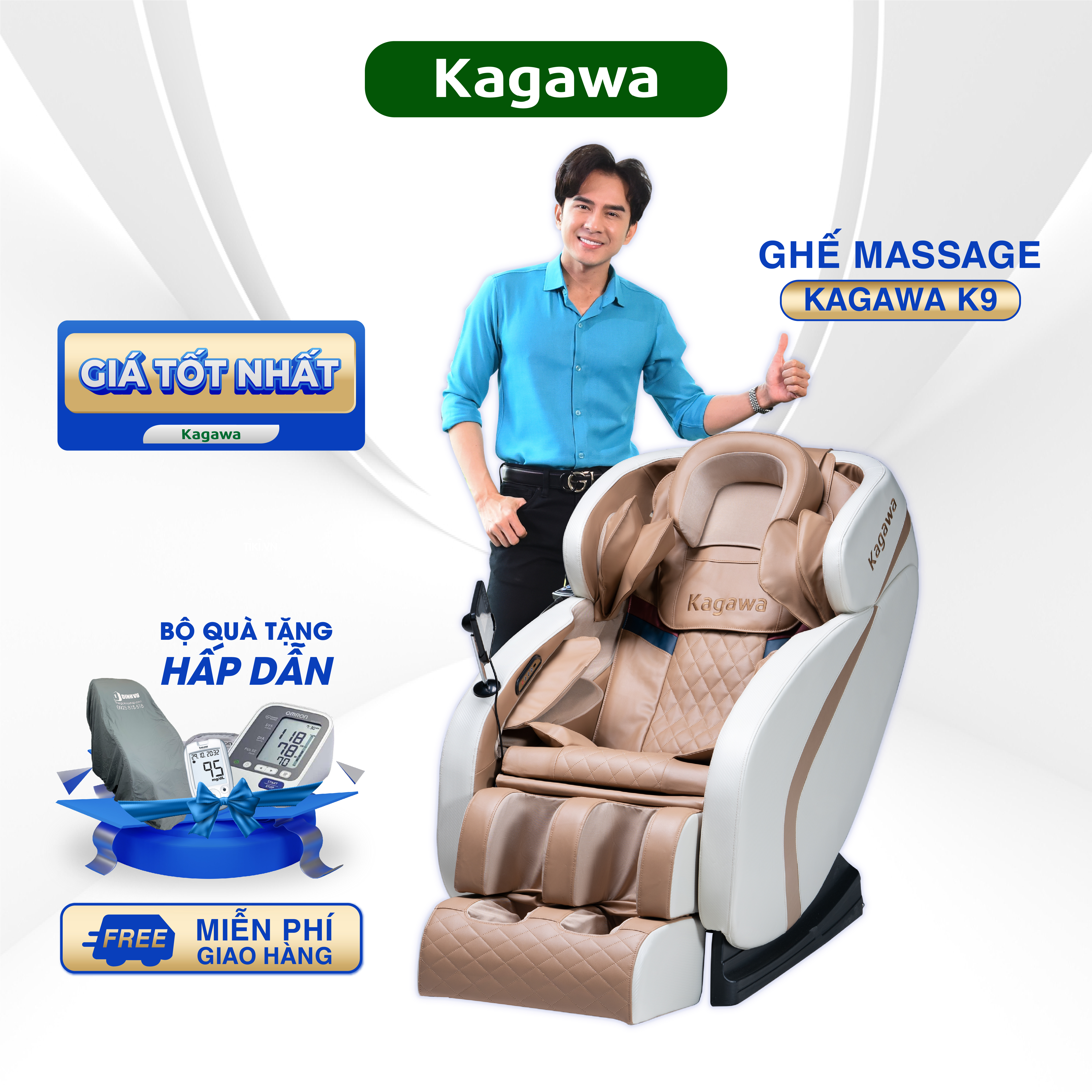 Ghế massage trị liệu toàn thân Kagawa K9 cao cấp đa chức năng công nghệ túi khí, nhiệt hồng ngoại