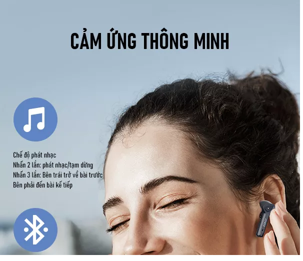 Tai Nghe Bluetooth ROBOT Airbuds T30 Thiết Kế In-Ear Chống Nước Cảm Ứng Thông Minh - Hàng Chính Hãng