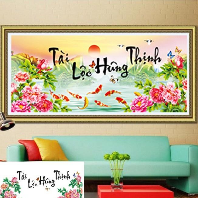 (ĐÃ ĐÍNH) Tranh đính đá thành phẩm TÀI LỘC HÙNG THỊNH 120×55cm