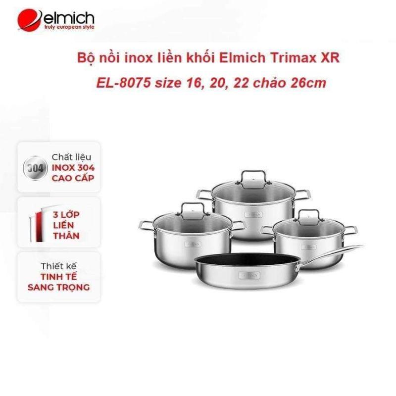 Bộ nồi inox liền khối Elmich Trimax XR EL-8075 size 16, 20, 22 chảo 26cm