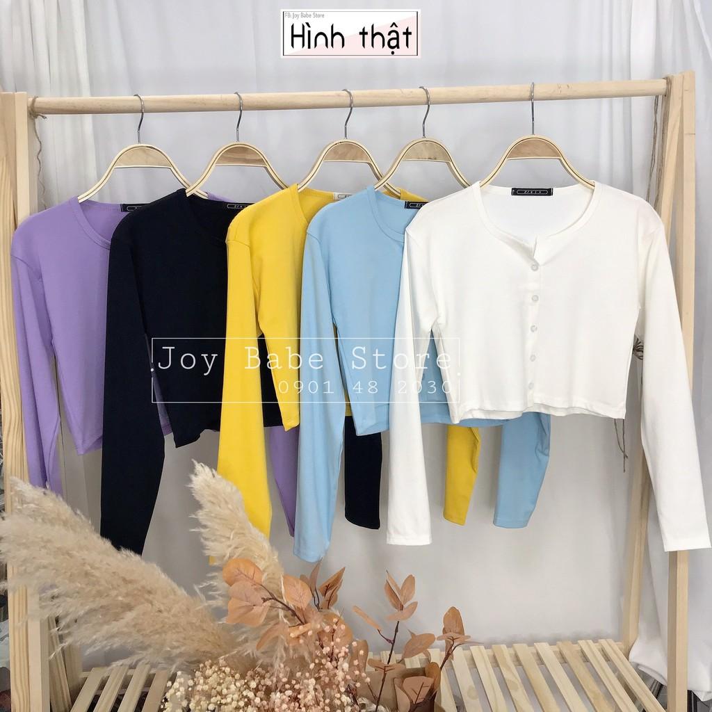 ÁO CROPTOP BORIP TAY DÀI GÀI NÚT CỔ TIM ÔM BODY CO GIÃN - ÁO THUN CRT TRƠN BASIC ULZZANG CÁ TÍNH BLUE TÍM 31