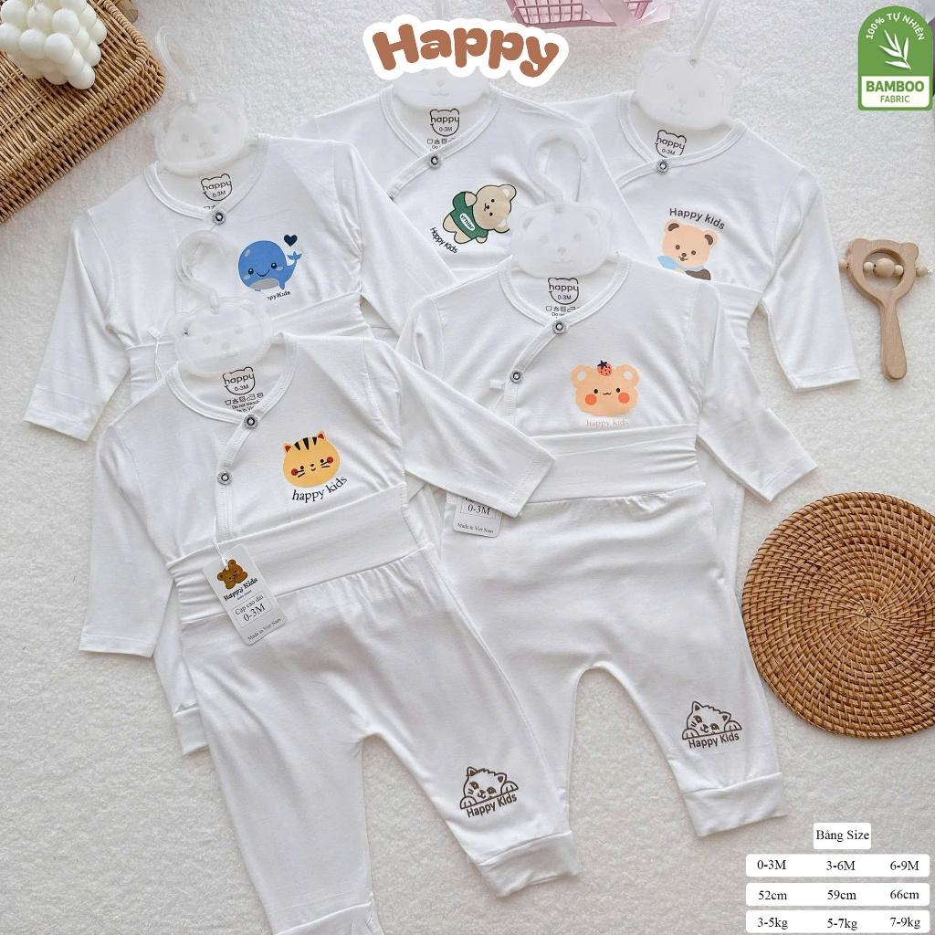 [3-8kg] Bộ Quần Áo Sơ Sinh Dài Tay Cạp Cao Chất Thun Lạnh Mềm, Mỏng, Mát - HAPPY KIDS - Gấu nâu