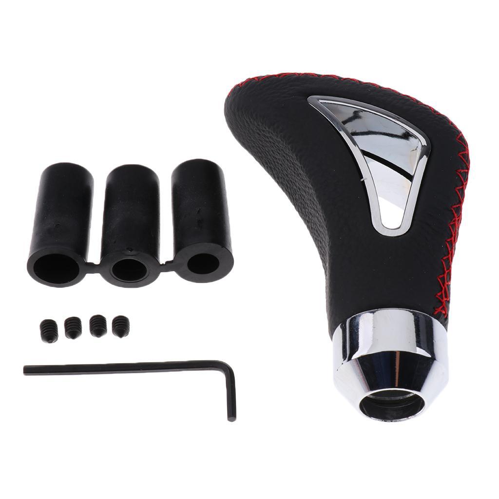 Universal Leather Red Wire Manual Car Gear Stick  Knob Shifter Black
