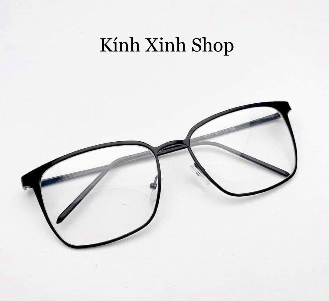 Gọng Kính cận, Kính giả cận Mắt vuông Kim loại Oversize form to chống ánh sáng xanh, chống lóa uv (ĐEN)