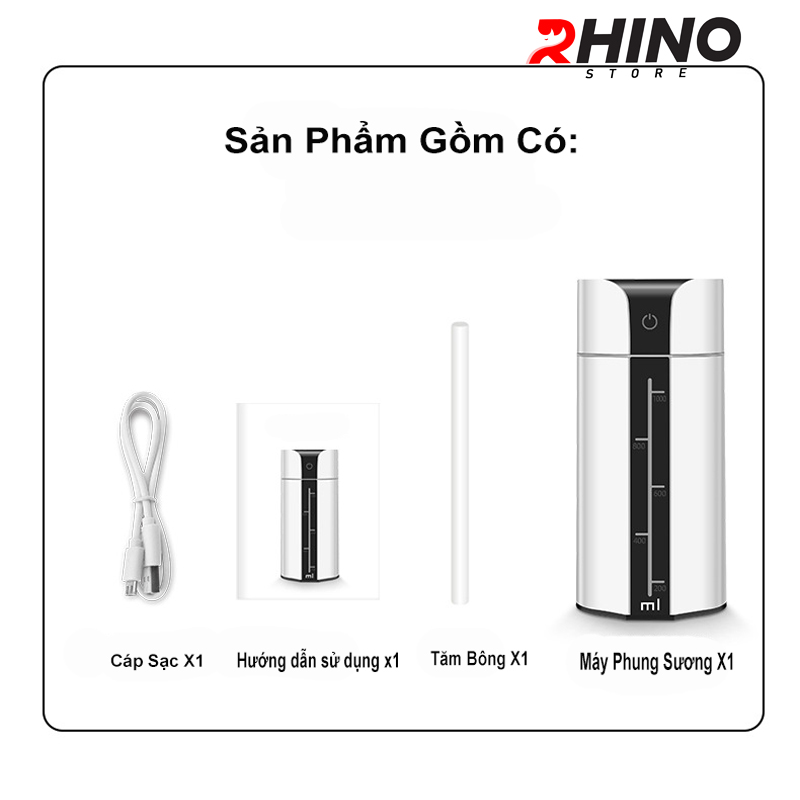 Máy phun sương xông tinh dầu tạo ẩm cao cấp Rhino H104 dung tích 1000ml, không gây tiếng ồn, tích hợp đèn ngủ RGB nhiều màu, có chế độ tự ngắt - Hàng chính hãng