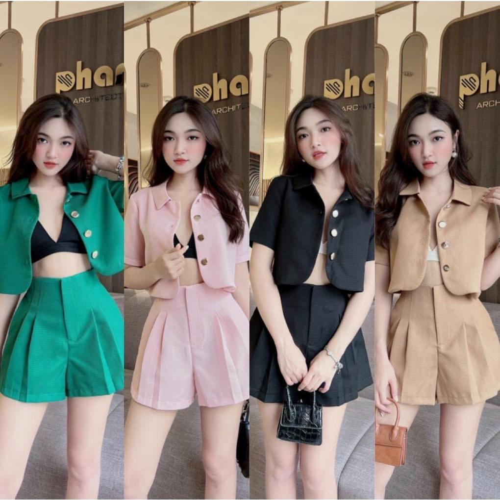 Set bộ đồ nữ áo khoác tay ngắn mix áo bra năng động, cá tính dành cho các nàng vừa đi chơi vừa đi làm