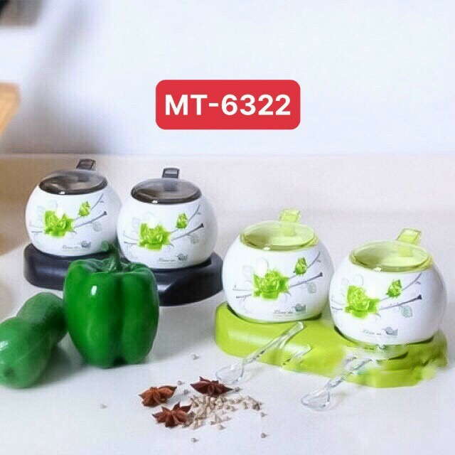 BỘ 2 HŨ ĐỰNG GIA VỊ SỨ TRẮNG HOẠ TIẾT HOA -AVN23
