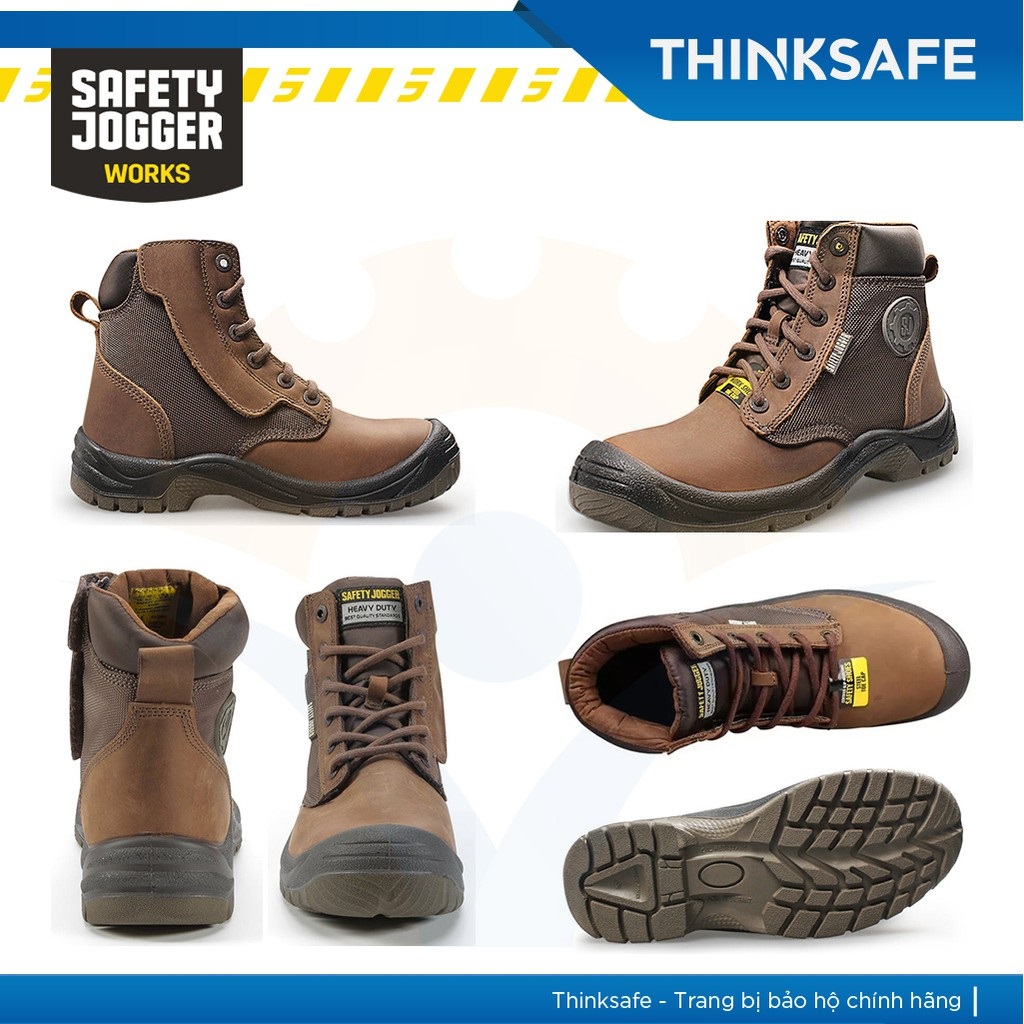 Giày bảo hộ lao động nam Safety Jogger Rush S3 khóa kéo, da thật siêu bền, chống thấm, chống đinh, chống trượt - Thinksafe