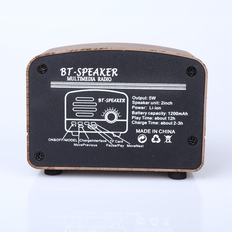 Hiệu ứng gỗ di động 5W 600mah âm trầm stereo loa bt cổ điển retro với đài fm Color: Pink