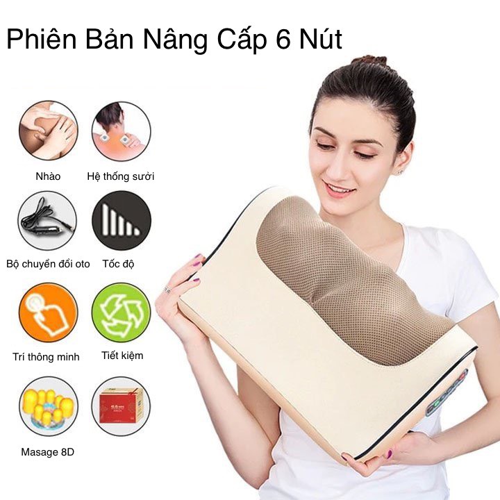 Máy massage cổ vai gáy đa năng cao cấp - Gối massage cổ vai gáy toàn thân - Gối mát xa cổ - Gối massage hồng ngoại 16 bi, công nghệ Nhật Bản, Lõi 1 đổi 1 trong 7 ngày