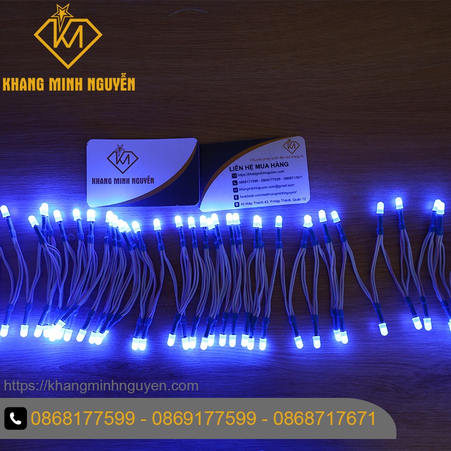 Giá 1 bó 100 bóng led ruồi 5V - 5mm - chống nước, ánh sáng Xanh Dương làm bảng hiệu, hộp đèn, chạy chữ
