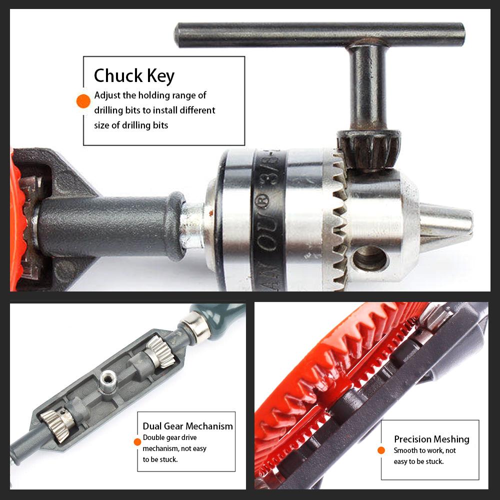 Hand Crank Drill All Steel Casting Drilling Drill Portable Mini Manual Drill with Double Pinions Hand Drill Tool for