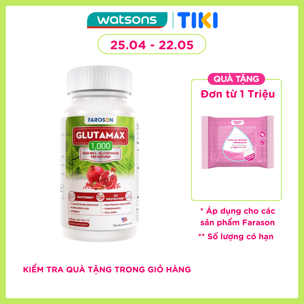 Thực Phẩm Bảo Vệ Sức Khỏe Faroson Glutamax 1000 Beauty Support From Within Cải Thiện Nám Da 30 Viên