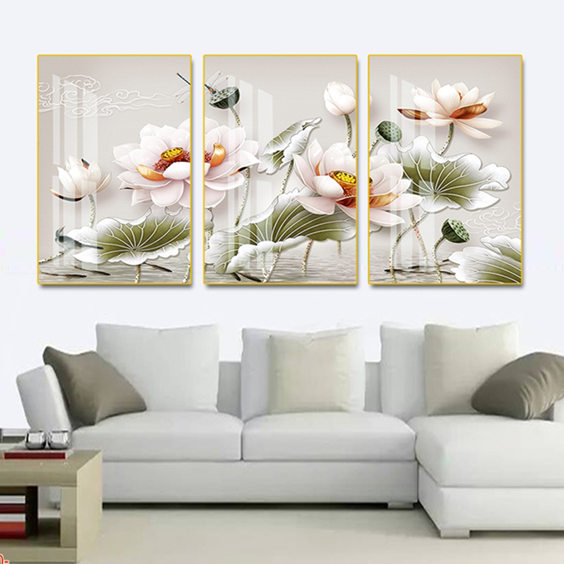 Tranh Hoa Sen Giá Rẻ Decor Không Gian Gia Đình - Tran Canvas Bộ 3 Canvas Cao Cấp