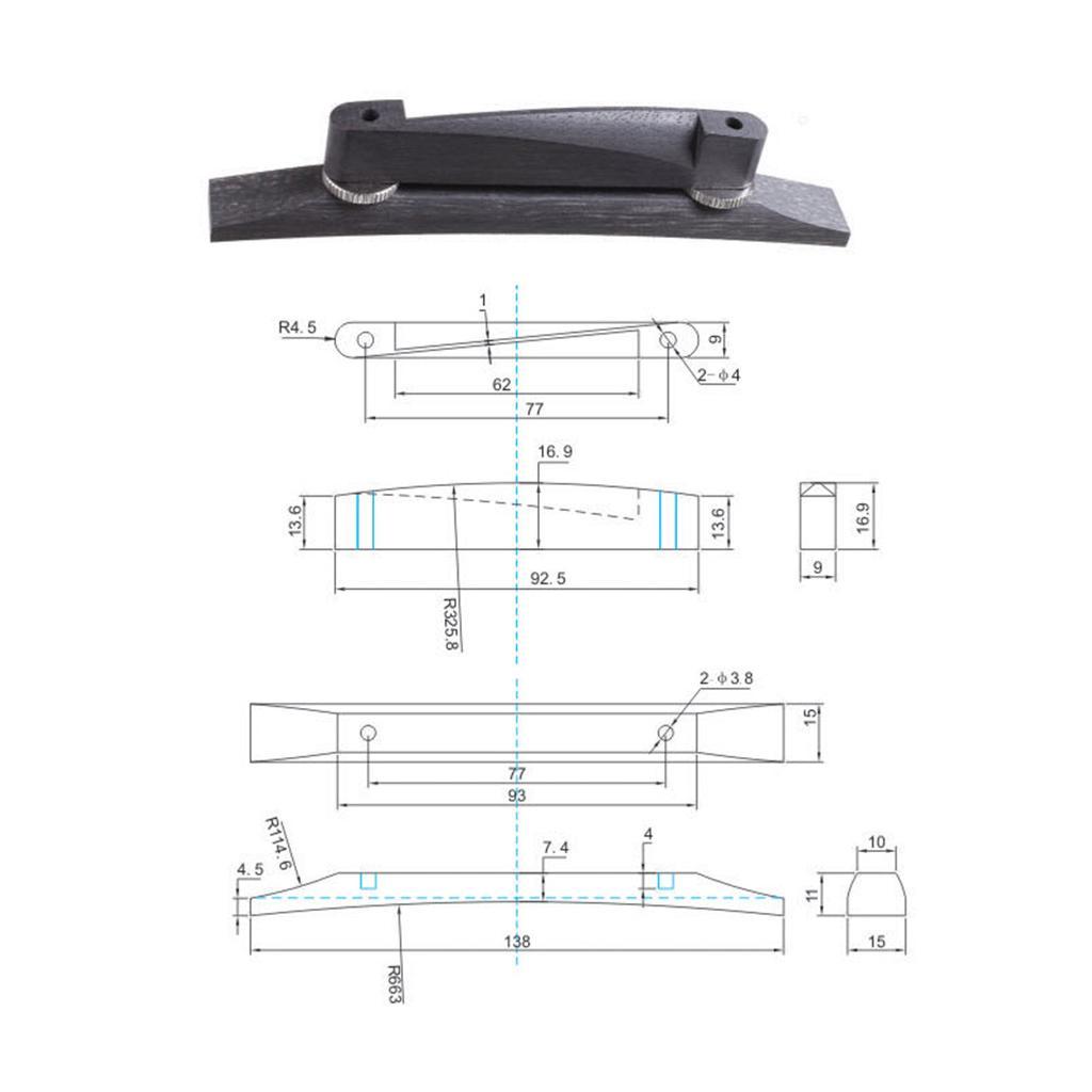 Adjustable Ebony Bridge for Archtop Jazz Guitar Parts Accessories