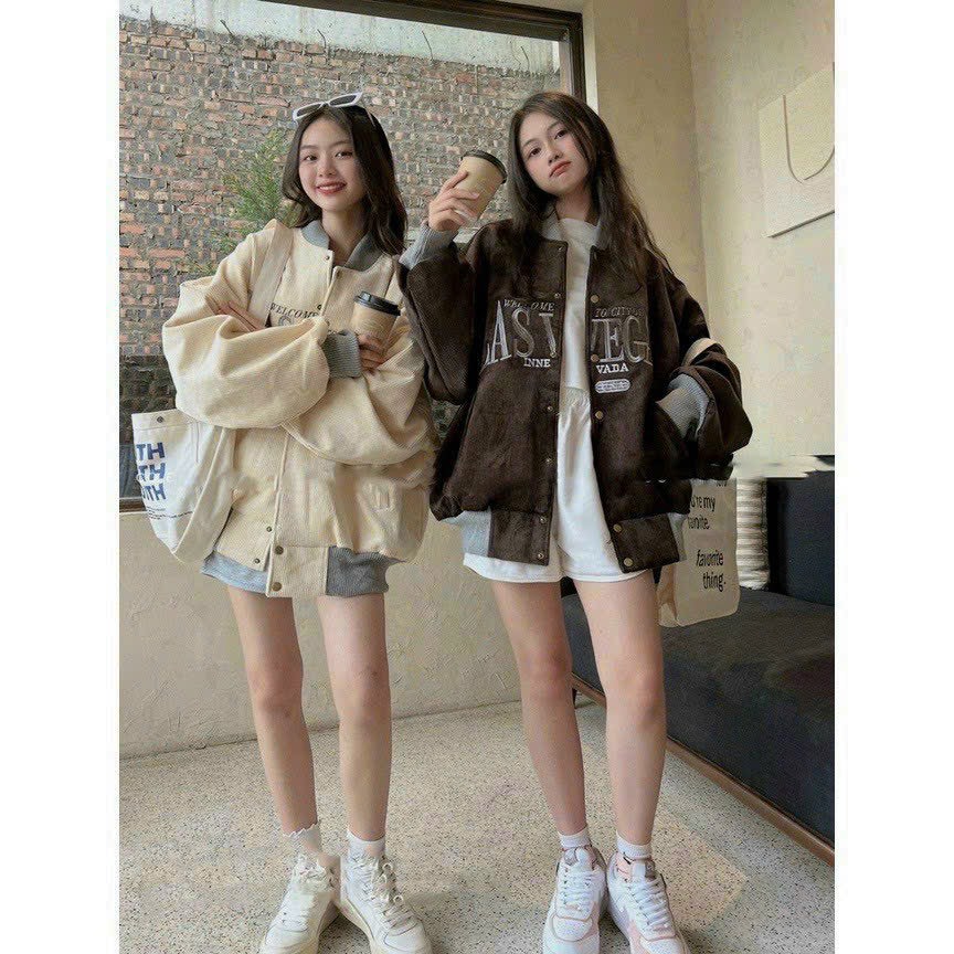 Áo khoác nhung 2 lớp lót dù, logo thêu cổ bẻ form dưới 70kg LASVEGAS