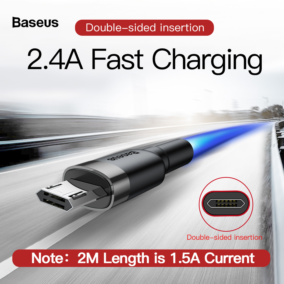 Cáp sạc nhanh đảo được đầu Baseus Cafule Micro USB v2 cho Smartphone Android Samsung/ Xiaomi/ Oppo/ Asus/ Huawei - Hàng chính hãng