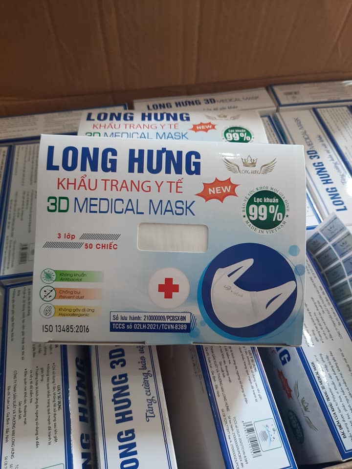 Khẩu trang 3D mask Long Hưng công nghệ Nhật Bản chống bụi mịn cao cấp hộp đóng 50 cái