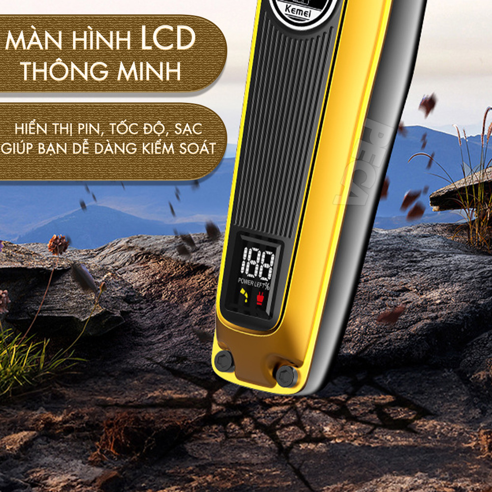 Tông đơ chấn viền chuyên nghiệp Kemei KM-1855 lưỡi mạ carbon DLC cao cấp, động cơ không chổi than, công suất mạnh 8W không nóng hoạt động hiệu quả - Hàng chính hãng