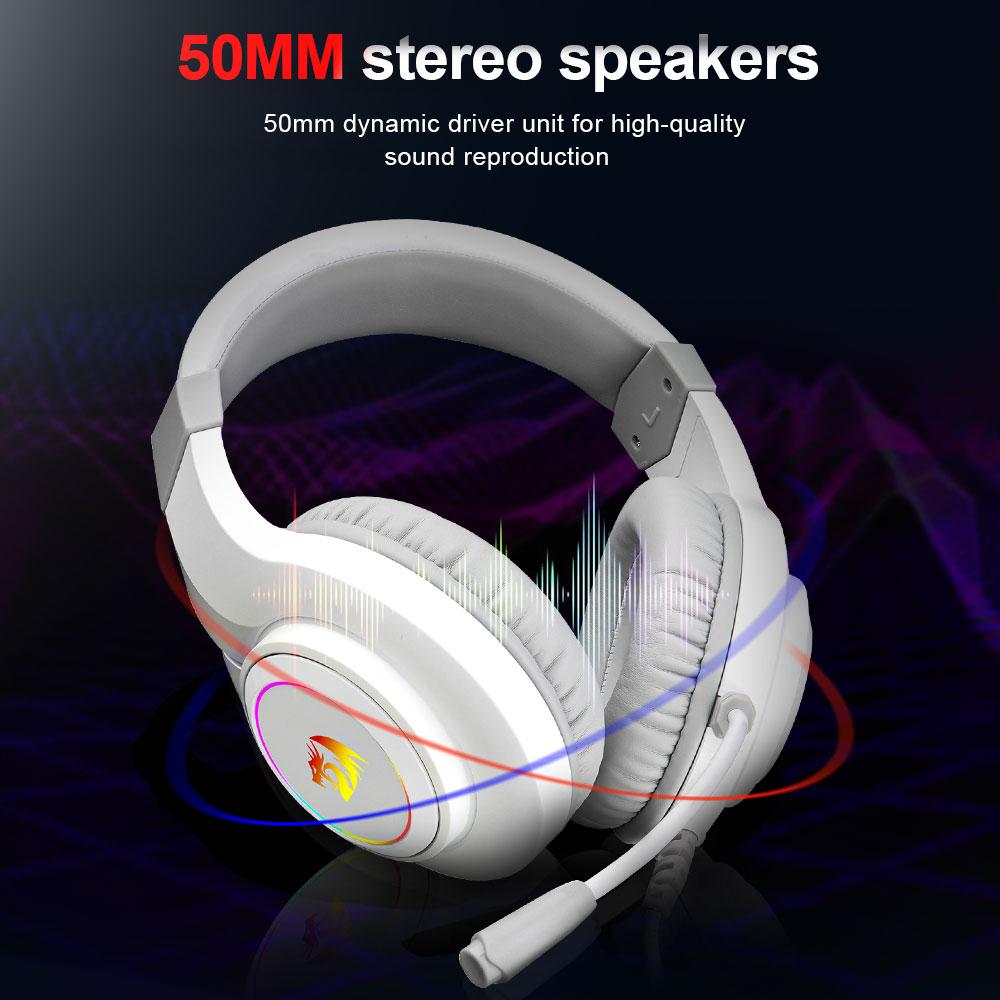 Tai nghe chơi game REDRAGON HYLAS H260 RGB, Âm thanh vòm 3,5mm Máy tính PC Tai nghe Tai nghe Micrô cho PS4 Switch Xbox-one Màu sắc: Trắng