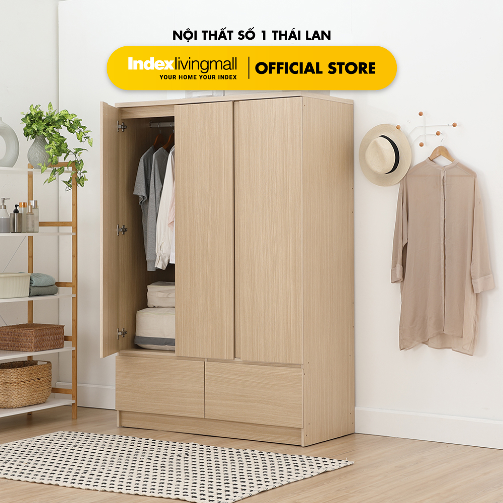 Tủ Quần Áo 3 Cửa Màu Gỗ Sồi Tự Nhiên FAST Kích Thước 120 x 180 cm | Index Living Mall | Nhập Khẩu Thái Lan