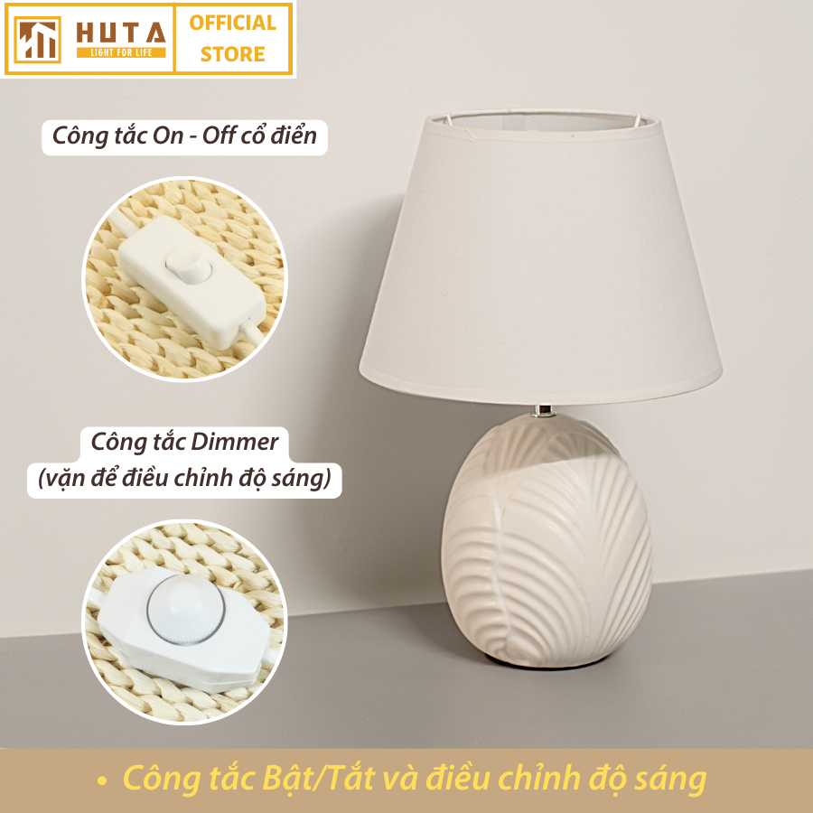 Đèn Ngủ Để Bàn Gốm Sứ Cao Cấp HUTA S16 Hình Bắp Cải Độc Đáo, Decor Phòng Ngủ Khách Sạn, Tăng Giảm Độ Sáng, Ánh Sáng Vàng