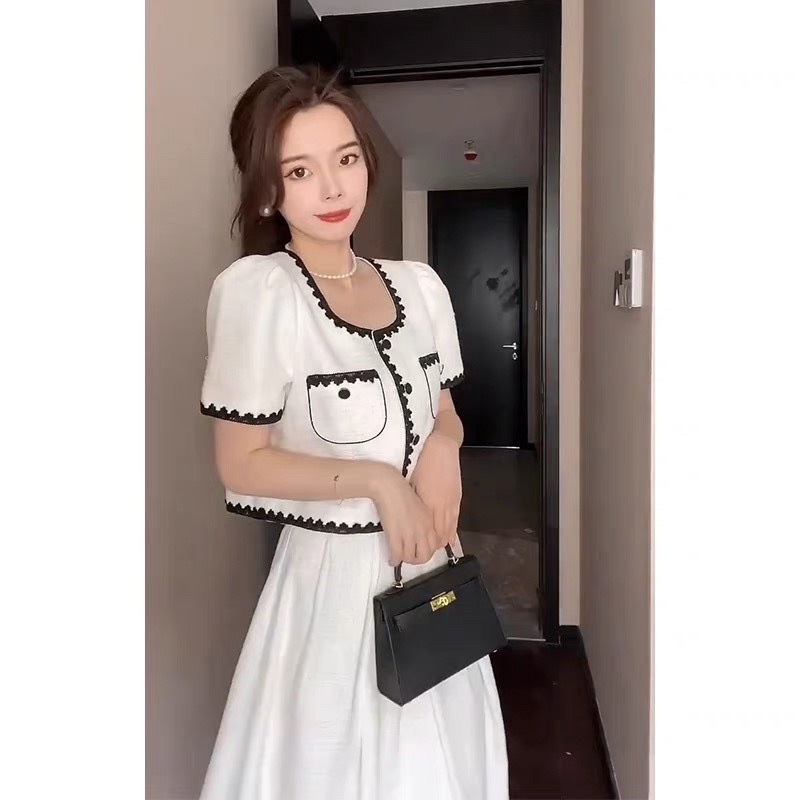 Set áo kèm chân vây dài phối viền đen ulzzang hàn quốc