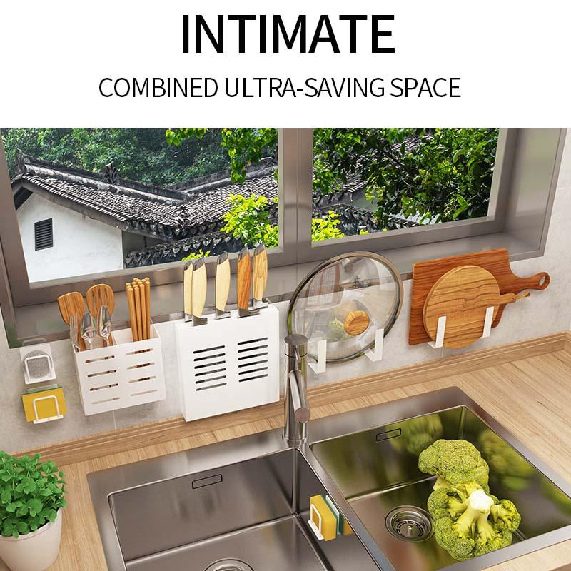 Vật Dụng Nhà Bếp Đấm Không Mạnh Treo Tường Mặt Dây Chuyền Có Giá Để Đồ Inox Giá Để Dao Trắng Kệ Gia Vị Giá